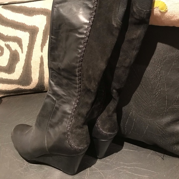 Black Suede and Leather Rachael Roy Boots SZ 8 - Picture 1 of 4